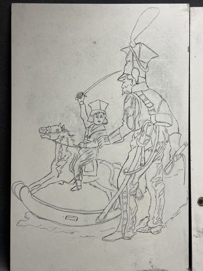 Soldats.
Trois huiles et dessin sur panneaux....