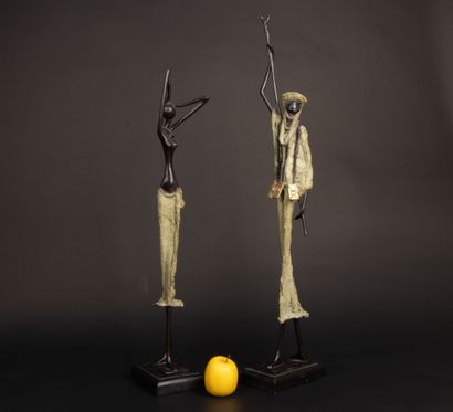 Deux sculptures en bronze - couple africain...