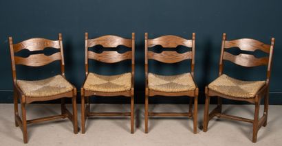 Ensemble de quatre chaises en chêne assise...