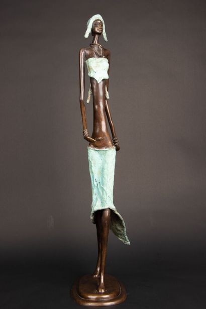 Grande sculpture en bronze polychrome:
Femme...