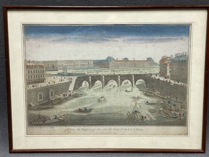 Deux vues d'optique XVIII encadrées:
- Ponts...