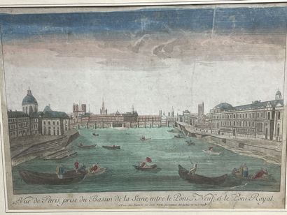 Deux vues d'optique XVIII encadrées:
- Ponts...
