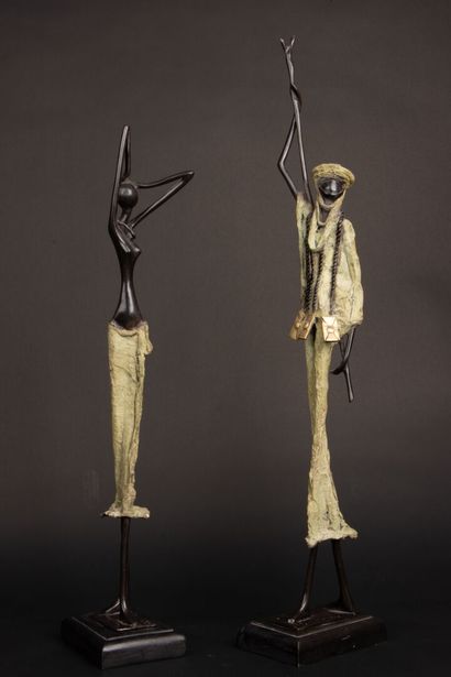 Deux sculptures en bronze - couple africain...
