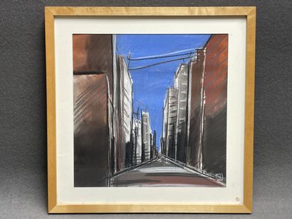 Vue de Paris. 
Pastel encadré monogrammé...