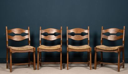 Ensemble de quatre chaises en chêne assise...