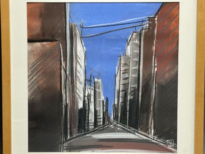 Vue de Paris. 
Pastel encadré monogrammé...