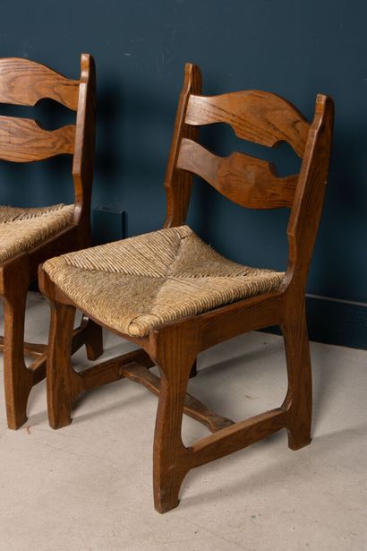 Ensemble de quatre chaises en chêne assise...