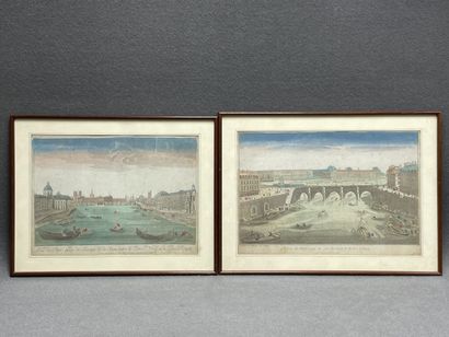 Deux vues d'optique XVIII encadrées:
- Ponts...