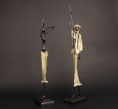 Deux sculptures en bronze - couple africain...