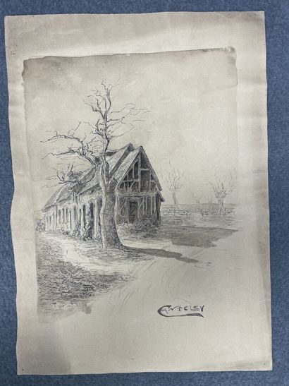 Pochette à dessins avec quatre lithographies...