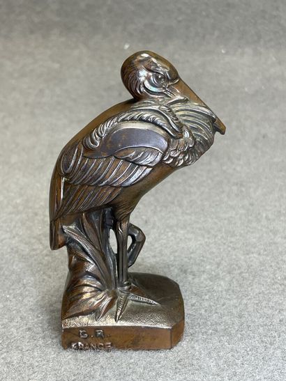 Statuette en régule patiné: Cigogne.
H: 12.5...