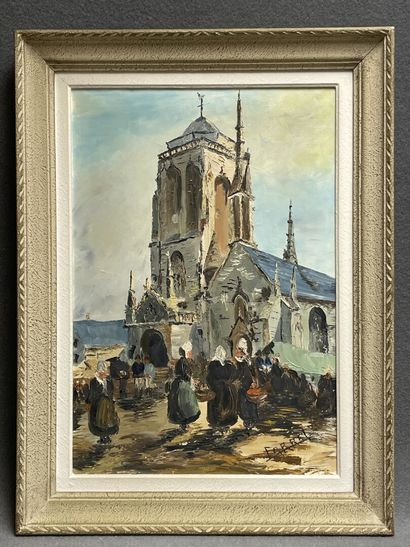 Parvie d'église bretonne. 
huile sur toile,...