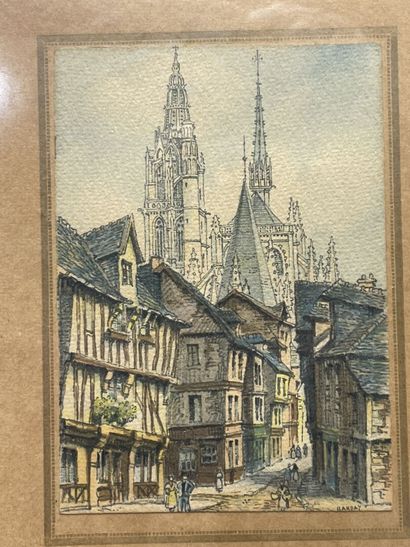 BARDAY (XXe). 
Six petites aquarelles sous...