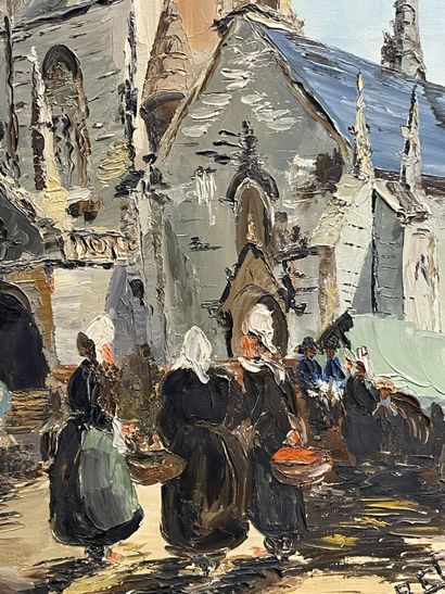 Parvie d'église bretonne. 
huile sur toile,...
