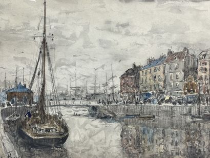 FRANK-BOGGS (1855-1926).
Honfleur. 
Aquarelle...