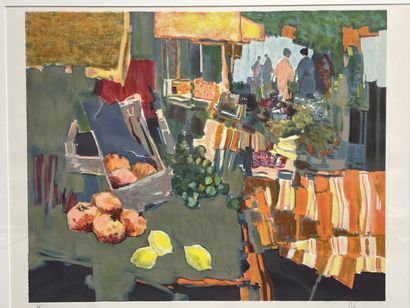 Claude FAUCHERE (1936-2019) 
Le marché
Lithographie...