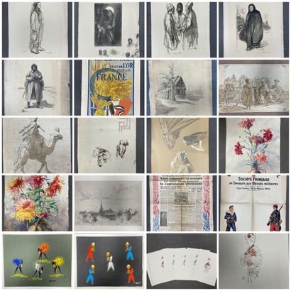 Pochette à dessins avec quatre lithographies...