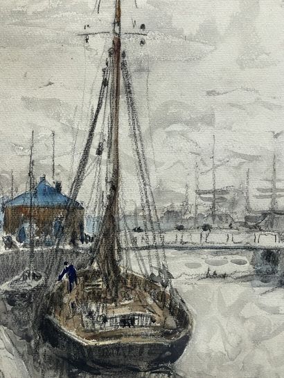 FRANK-BOGGS (1855-1926).
Honfleur. 
Aquarelle...