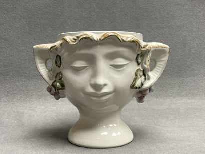 Cache pot en céramique italienne à têtes...