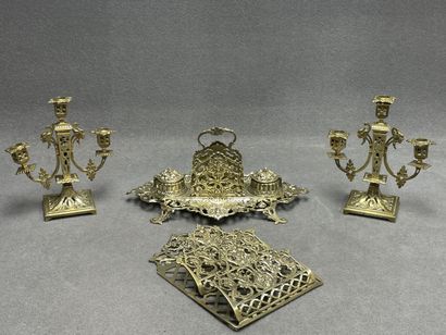 Ensemble de bureau en bronze néo-renaissance...
