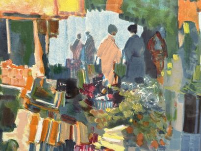 Claude FAUCHERE (1936-2019) 
Le marché
Lithographie...