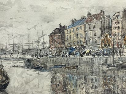 FRANK-BOGGS (1855-1926).
Honfleur. 
Aquarelle...
