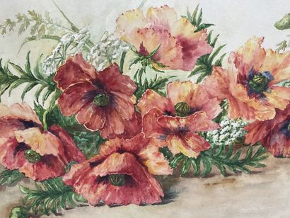 Madeleine DAMBRUN (XIX-XX)
Les Pavots rouges.
Aquarelle...