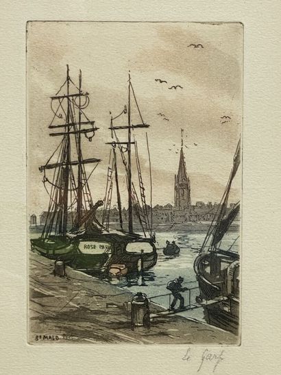 Trois gravures:
St Malo. 12 x 8 cm. 
Rivière...