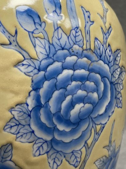 Vase en porcelaine asiatique à décor de fleurs...