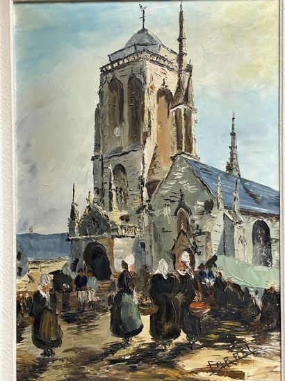 Parvie d'église bretonne. 
huile sur toile,...