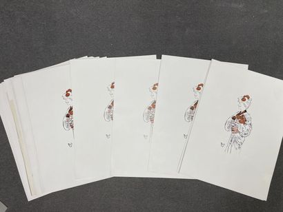 Pochette à dessins avec quatre lithographies...