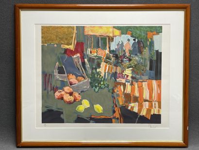 Claude FAUCHERE (1936-2019) 
Le marché
Lithographie...