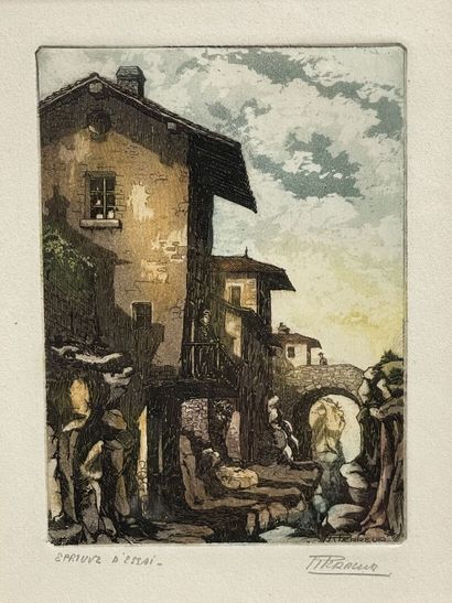 Trois gravures:
St Malo. 12 x 8 cm. 
Rivière...