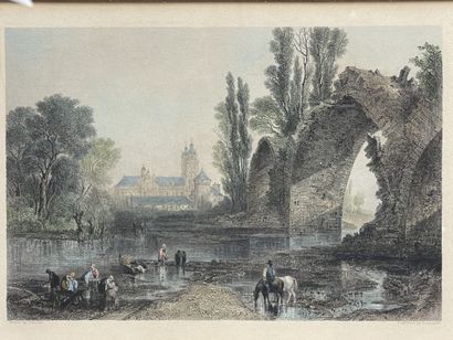 Deux gravures: 
Pont en ruine. 13 x 19 cm....