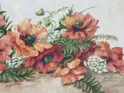 Madeleine DAMBRUN (XIX-XX)
Les Pavots rouges.
Aquarelle...