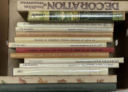 Boxes of books on interior design.