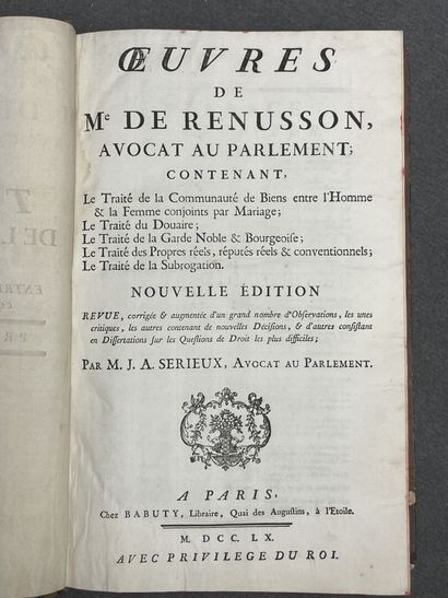 RENUSSON, Philippe de. - OEuvres de Me. de...