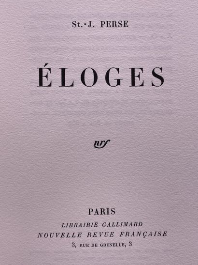 SAINT-JOHN-PERSE: ELOGES
Edition NRF 1925.
In-4...