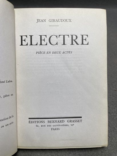 GIRAUDOUX Jean - Electre, EO, 1937
Ed. Bernard...