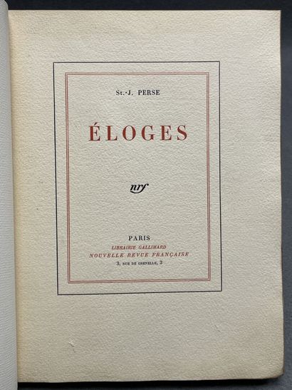 SAINT-JOHN-PERSE: ELOGES
Edition NRF 1925.
In-4...