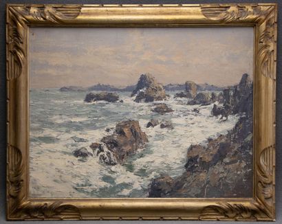 René HANIN (1871-1943)
Rocks at sea. 
oil...