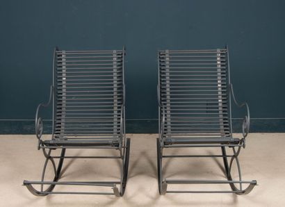 Paire de rocking chair de jardin à lattes...