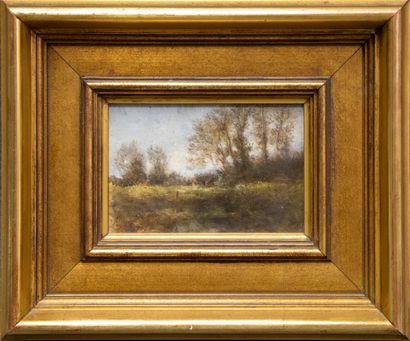 Jules DUPRÉ (1811-1889) 
Paysage à la mare.
Huile...
