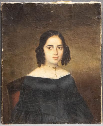 Ecole Française XIX°
Portrait de femme. 
Huile...