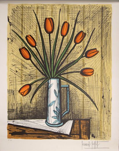 Bernard BUFFET (1928-1999) 
Orange tulips...