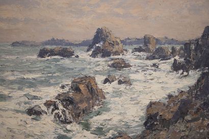 René HANIN (1871-1943)
Rocks at sea. 
oil...
