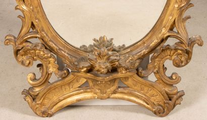 Miroir médaillon avec cadre bois et stuc...