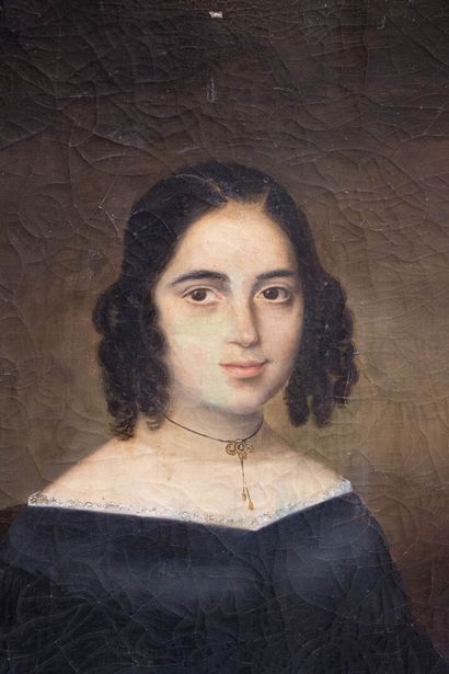 Ecole Française XIX°
Portrait de femme. 
Huile...