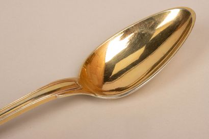 Rare cuiller à ragout en argent massif vermeille...