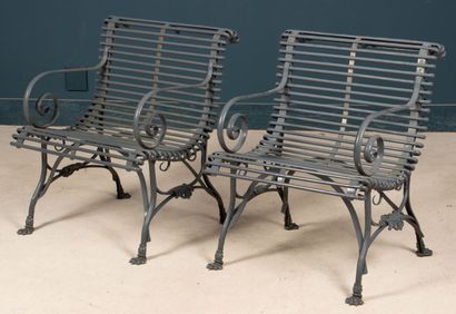 Paire de fauteuils de jardin à lattes en...